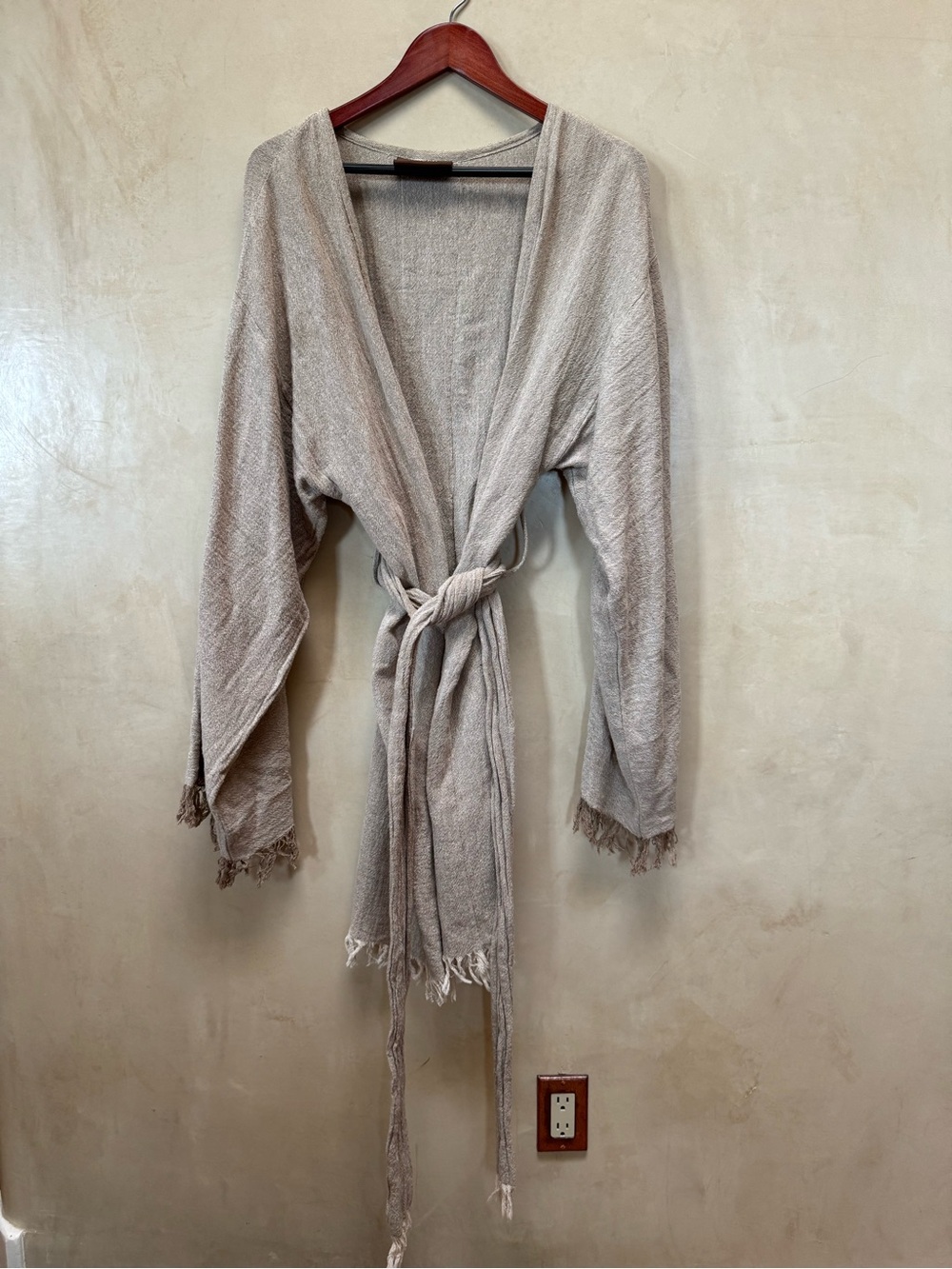 Chintamani Light Taupe Fringe-Trim Tie-Front Robe medium